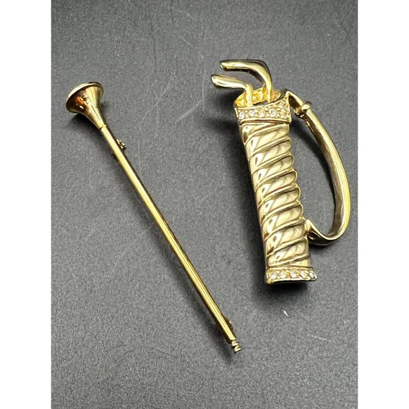 Golf Tee and Bag with Clubs, Gold tone Brooch pin set - Picture 1 of 8